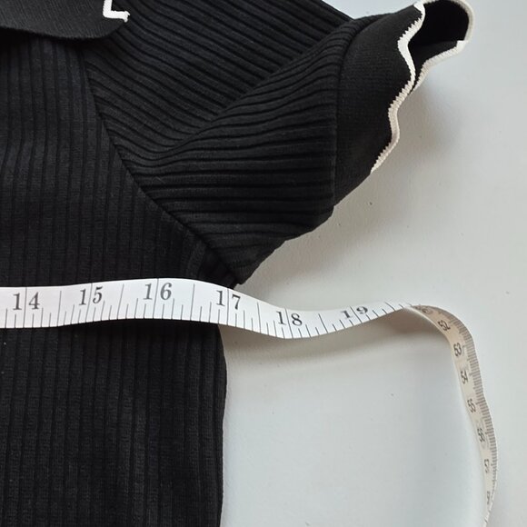 Maeve Anthropologie Black & White Scalloped Ribbed Top - Picture 5 of 9